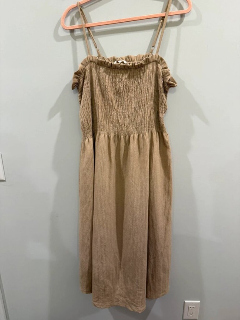 H&M Beige Smocked Midi Dress XL Cottagecore Boho Sundress